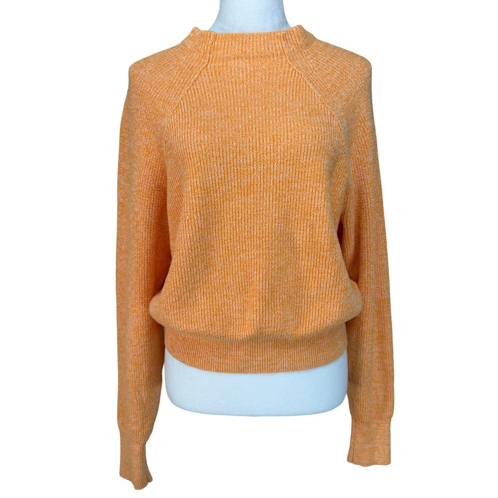 Free People Women Cotton Sweater Medium Orange Marled Mock Neck Raglan OB910473